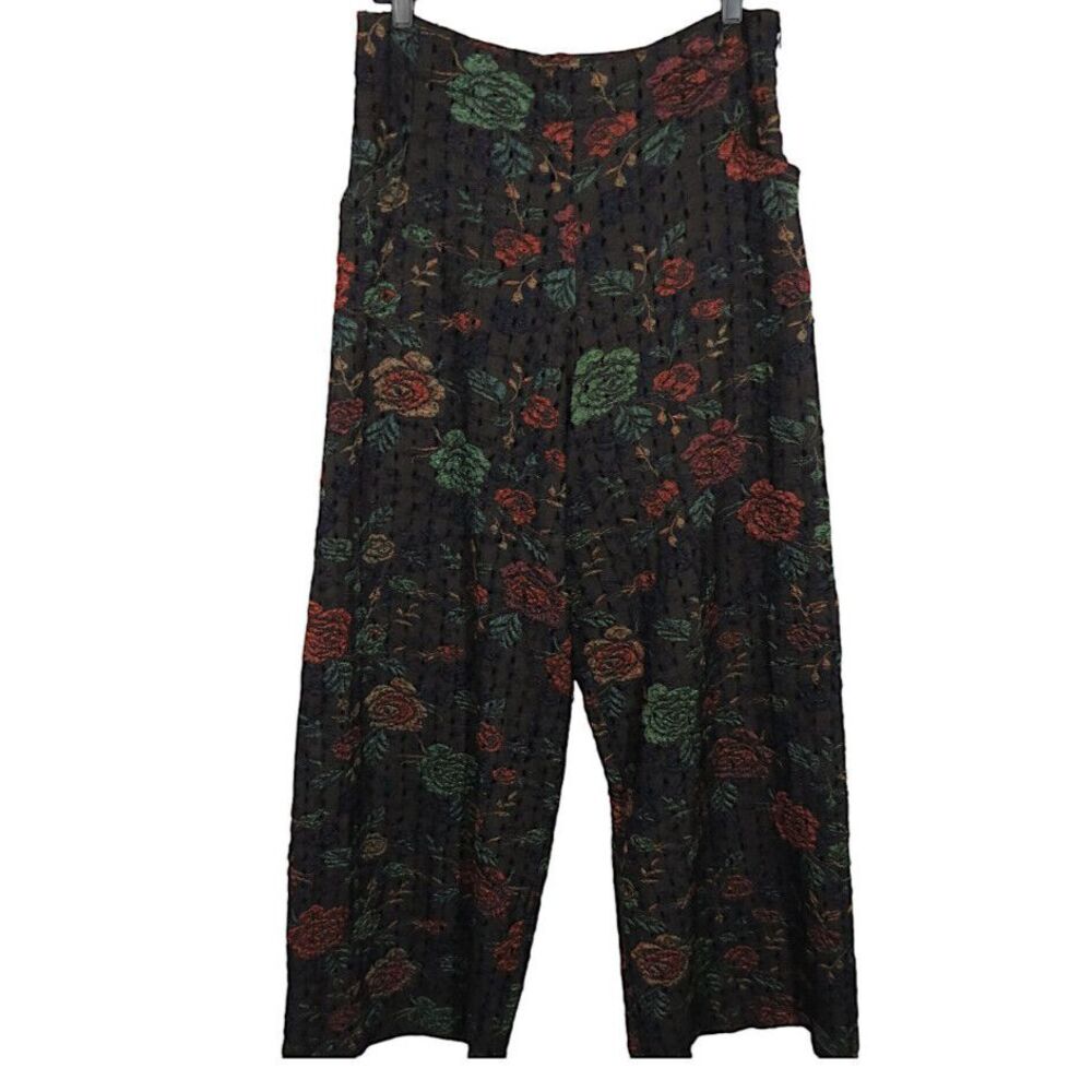 Eva Franco Wide Leg Textured Floral Rose Clip Dot Trousers Pants Size 12